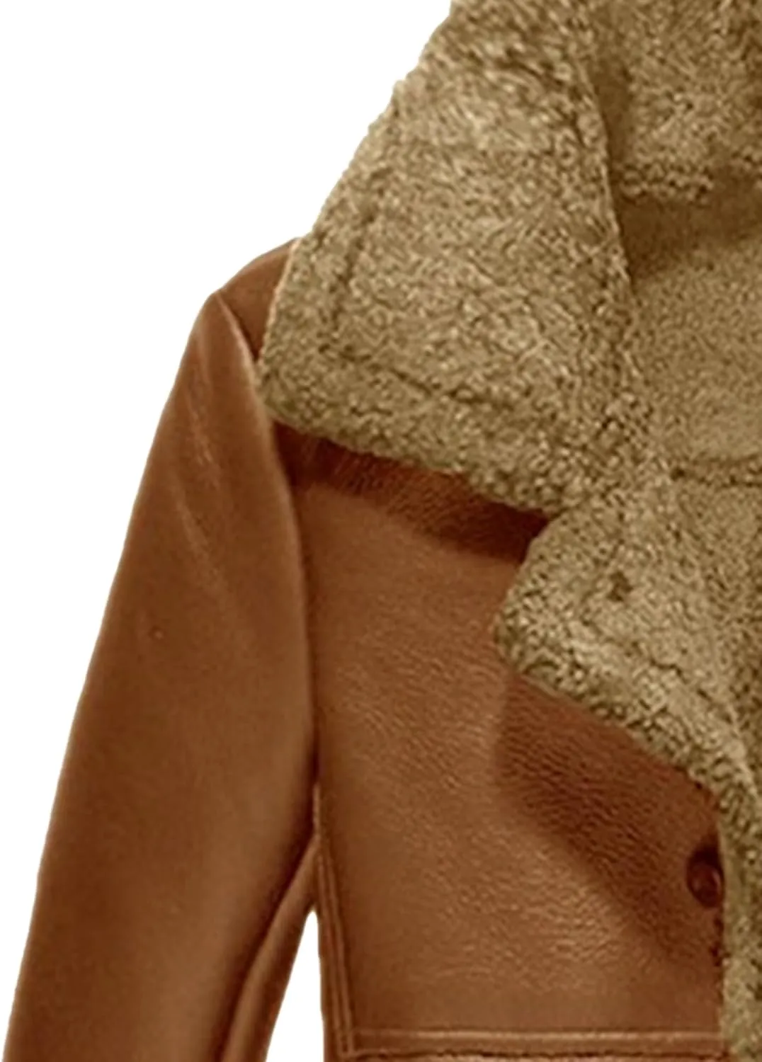 Men's Heavyweight PU Sherpa Jacket Fur Collar Long Trench Coats Faux Suede Winter Sheepskin Fleece Coat
