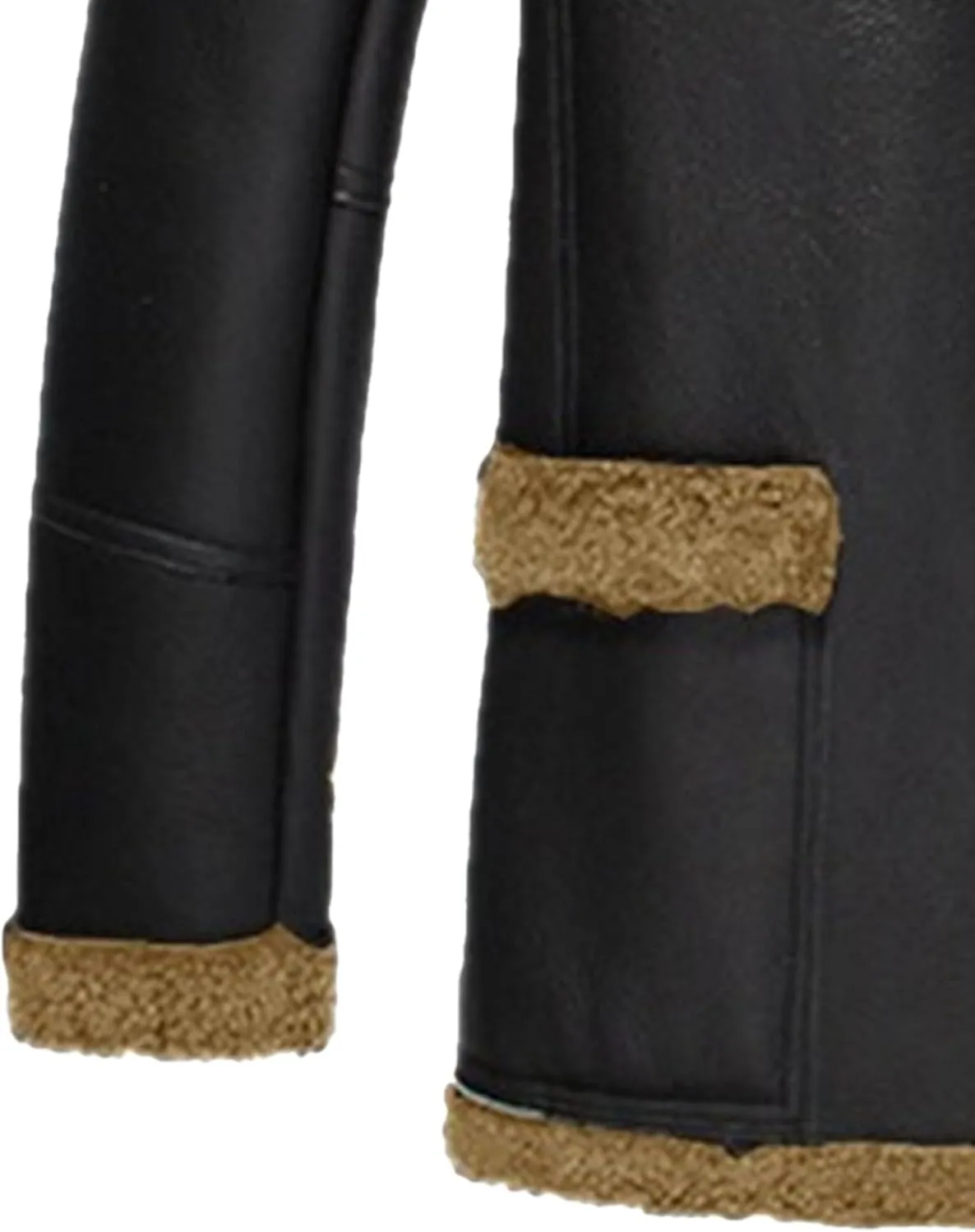 Men's Heavyweight PU Sherpa Jacket Fur Collar Long Trench Coats Faux Suede Winter Sheepskin Fleece Coat