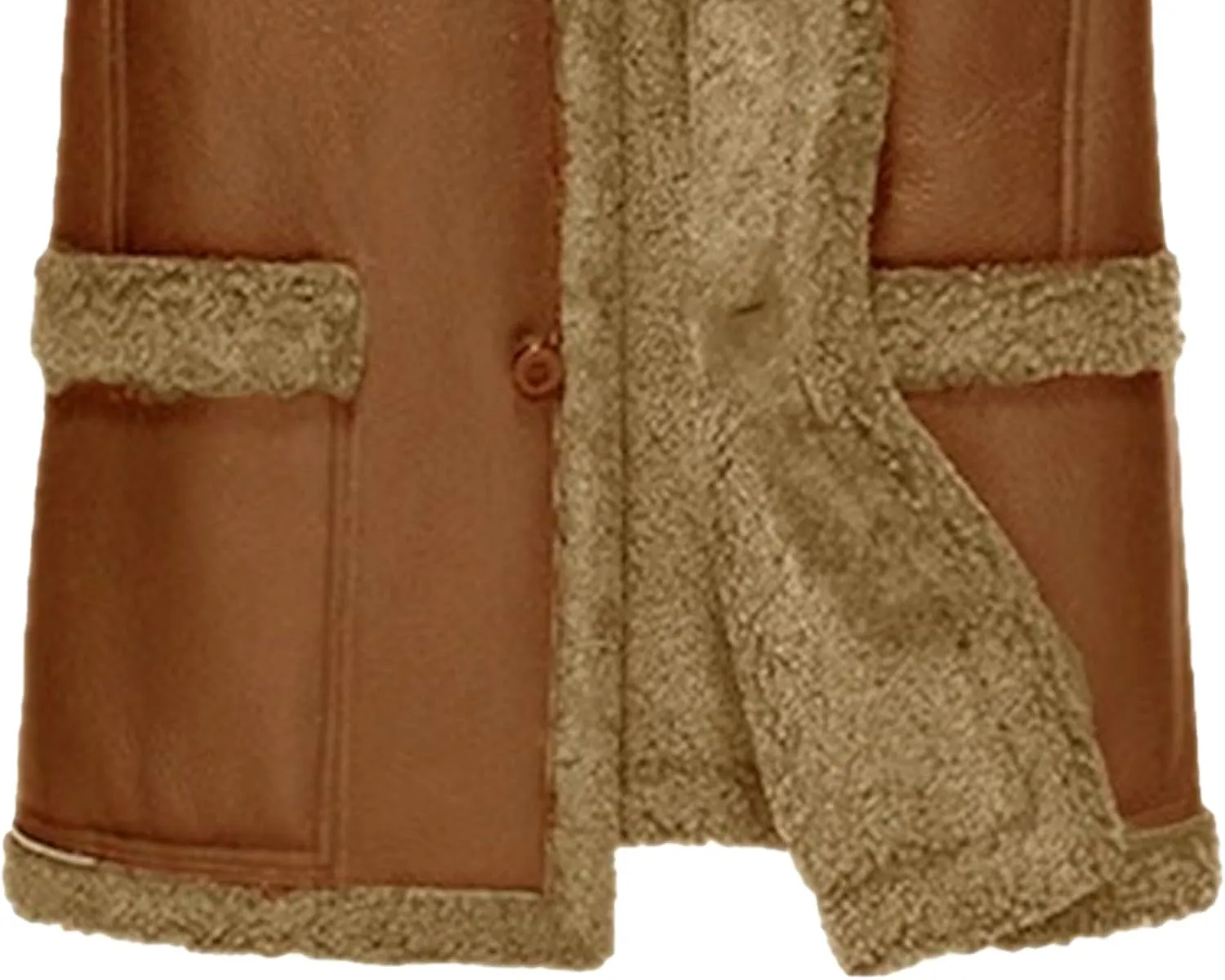 Men's Heavyweight PU Sherpa Jacket Fur Collar Long Trench Coats Faux Suede Winter Sheepskin Fleece Coat