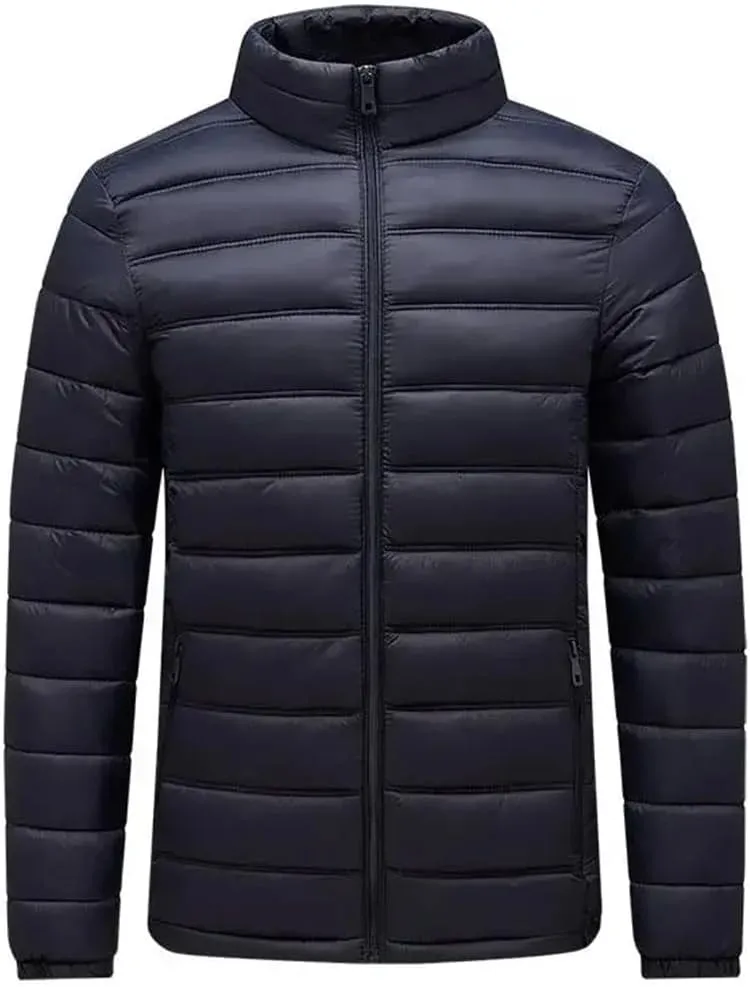 Men's Lightweight Cotton-Padded Puffer Jacket Hooded Full Zip Winter Military Camping Coats Parkas Streetwear