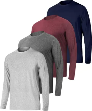 Men's Shirts Long Sleeve UPF 50  Sun Protection Quick Dry Fit Athletic Workout Sun Shirts Running Fishing Gym Sport Active T-Shirts Tees 4 Pack