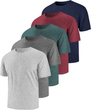 Mens Shirts Workout Dry Fit Short Sleeve T-Shirts Swim Gym Summer Beach Tshirts Athletic Tee Crew Neck UPF 50 SPF Sun Protection Clothes Lightweight 5 Pack L