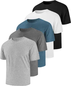 Mens T Shirts Workout Dry Fit Summer T-Shirts Short Sleeve Running Gym Fishing Swim Beach Tee Sun UV SPF Athletic Clothes Moisture Wicking 5 Pack M