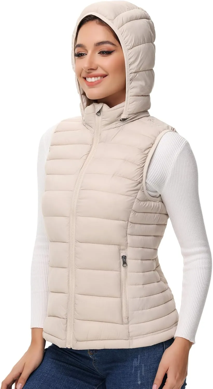 MIDNIGHTSUN Womens Packable Puffer Vest Lightweight Hooded Full Zip Warm Winter Puffy Vest