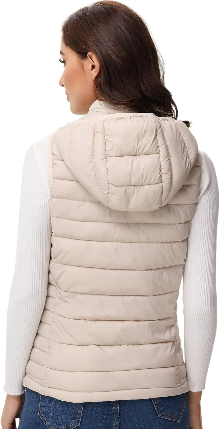 MIDNIGHTSUN Womens Packable Puffer Vest Lightweight Hooded Full Zip Warm Winter Puffy Vest