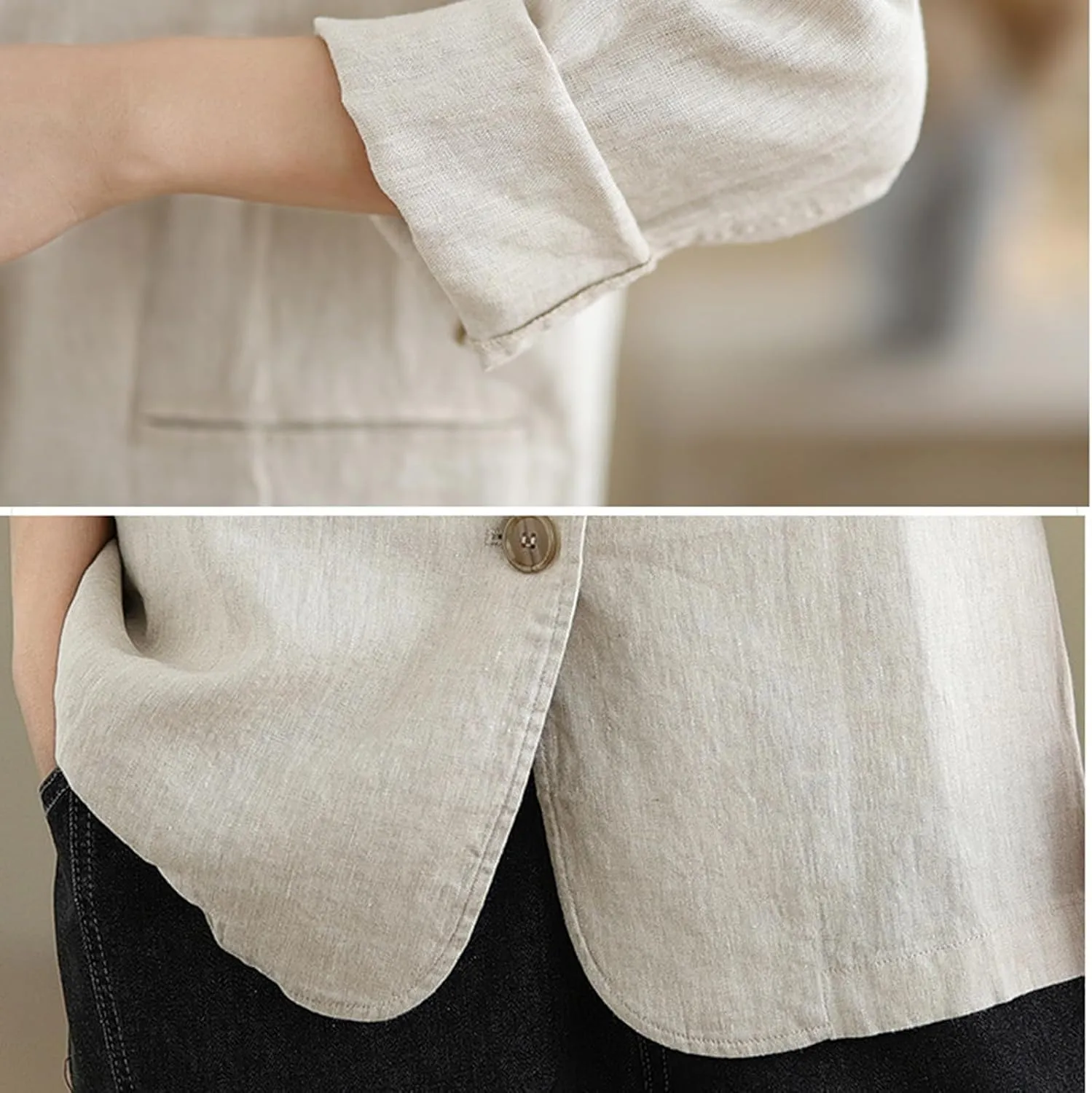 MINTLIMIT Womens Linen Blazer Summer 3/4 Sleeve Notch Lapel Work Office Suit Casual Button Blazers Jackets with Pockets