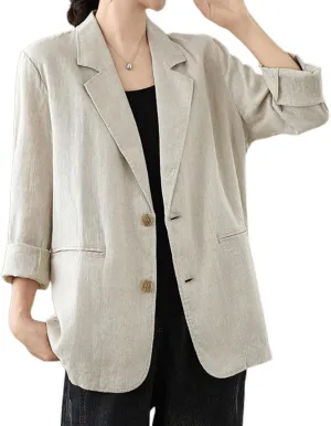 MINTLIMIT Womens Linen Blazer Summer 3/4 Sleeve Notch Lapel Work Office Suit Casual Button Blazers Jackets with Pockets