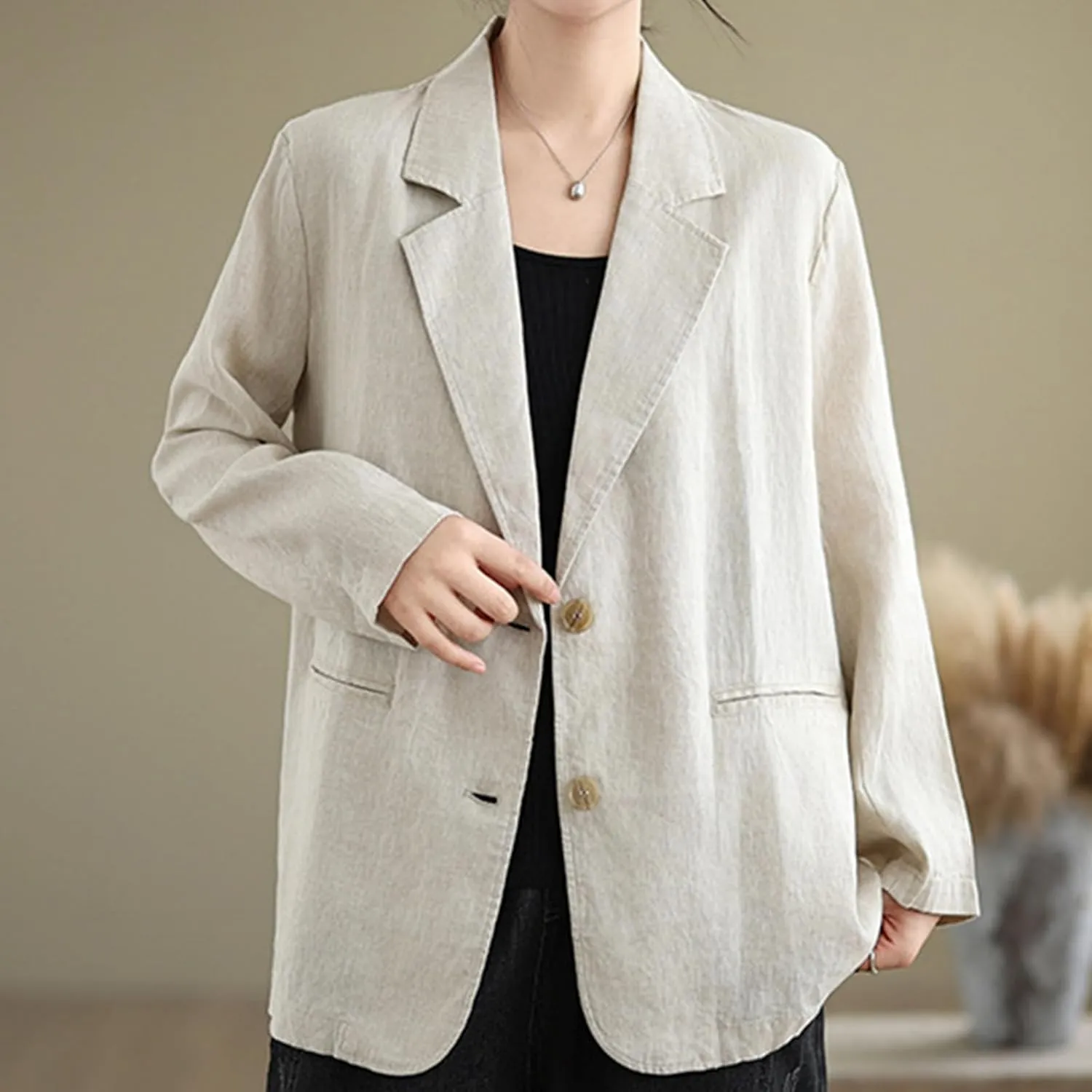 MINTLIMIT Womens Linen Blazer Summer 3/4 Sleeve Notch Lapel Work Office Suit Casual Button Blazers Jackets with Pockets