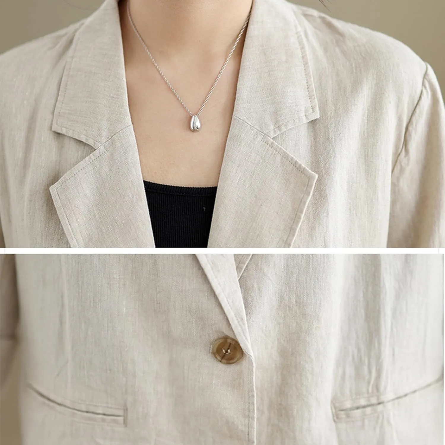 MINTLIMIT Womens Linen Blazer Summer 3/4 Sleeve Notch Lapel Work Office Suit Casual Button Blazers Jackets with Pockets