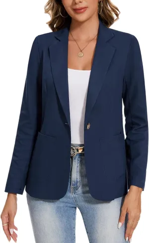 MINTLIMIT Womens Linen Cotton Blazer Casual Long Sleeve Button Front Lightweight Spring Summer Jacket Blazers with Pockets