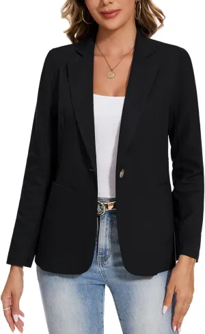 MINTLIMIT Womens Linen Cotton Blazer Casual Long Sleeve Button Front Lightweight Spring Summer Jacket Blazers with Pockets