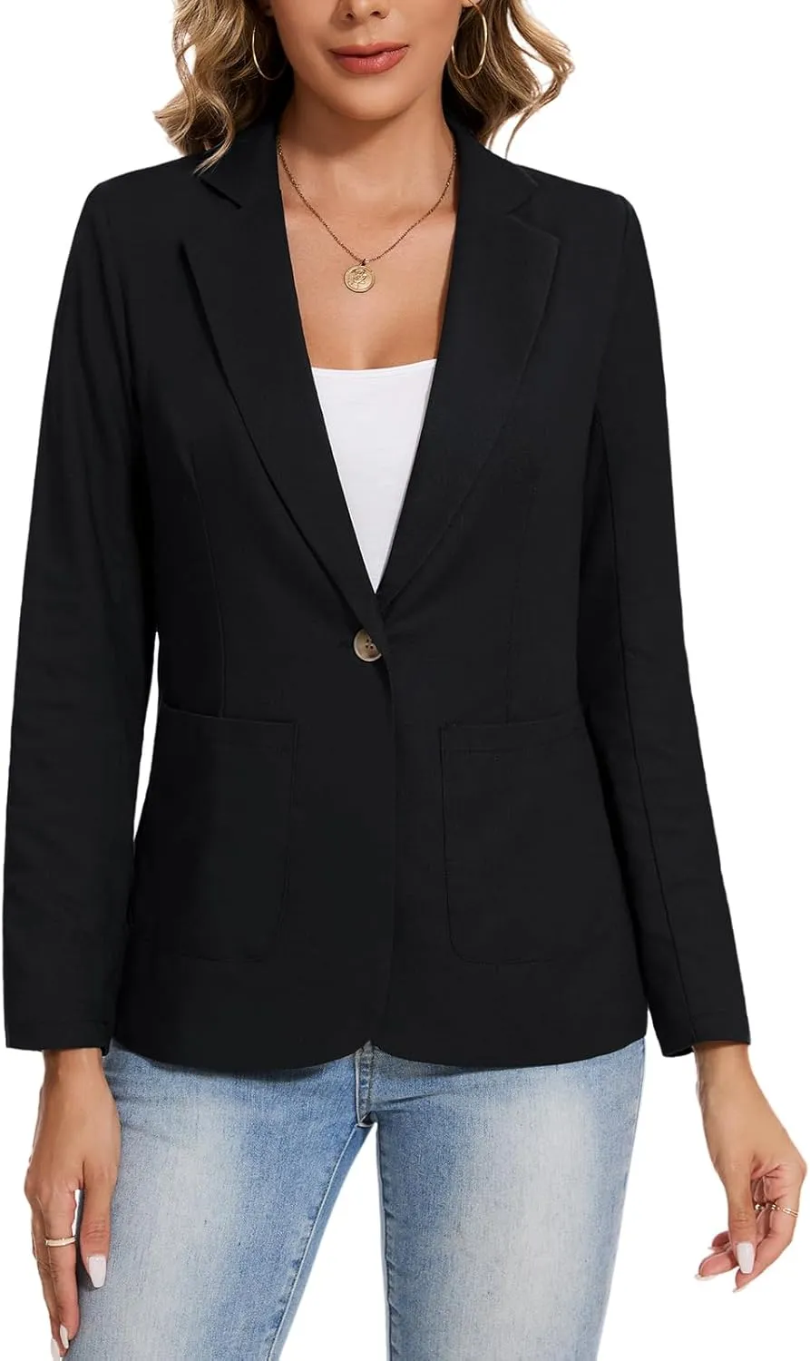 MINTLIMIT Womens Linen Cotton Blazer Casual Long Sleeve Button Front Lightweight Spring Summer Jacket Blazers with Pockets