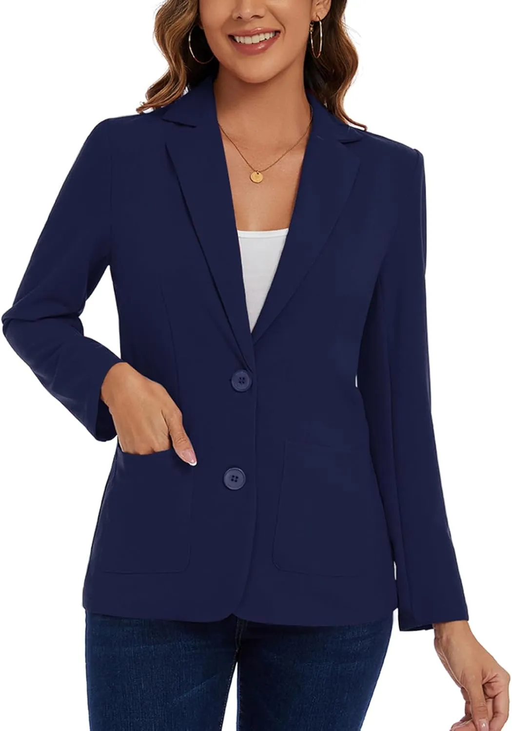 MINTLIMIT Women's Long Sleeve Blazer for Work Casual Lapel 2-Button Open Front Jacket Bussiness Blazers with Pockets