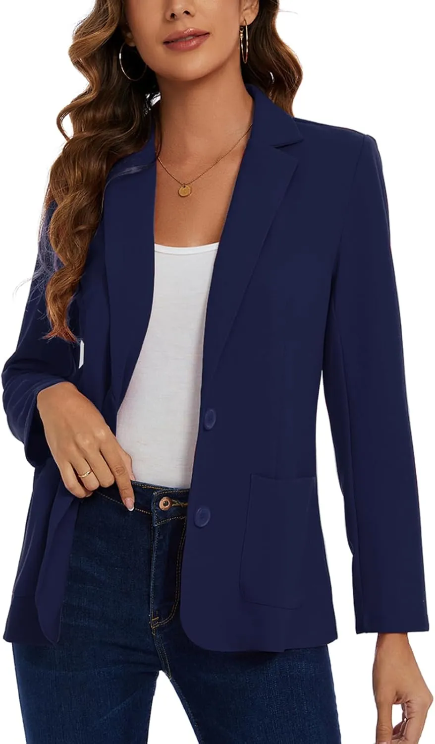 MINTLIMIT Women's Long Sleeve Blazer for Work Casual Lapel 2-Button Open Front Jacket Bussiness Blazers with Pockets