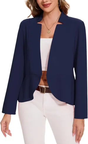 MINTLIMIT Women's Ruffle Hem Blazer Long Sleeve Hook Open Front Notched Collar Peplum Blazers Business Office Suit Jacket