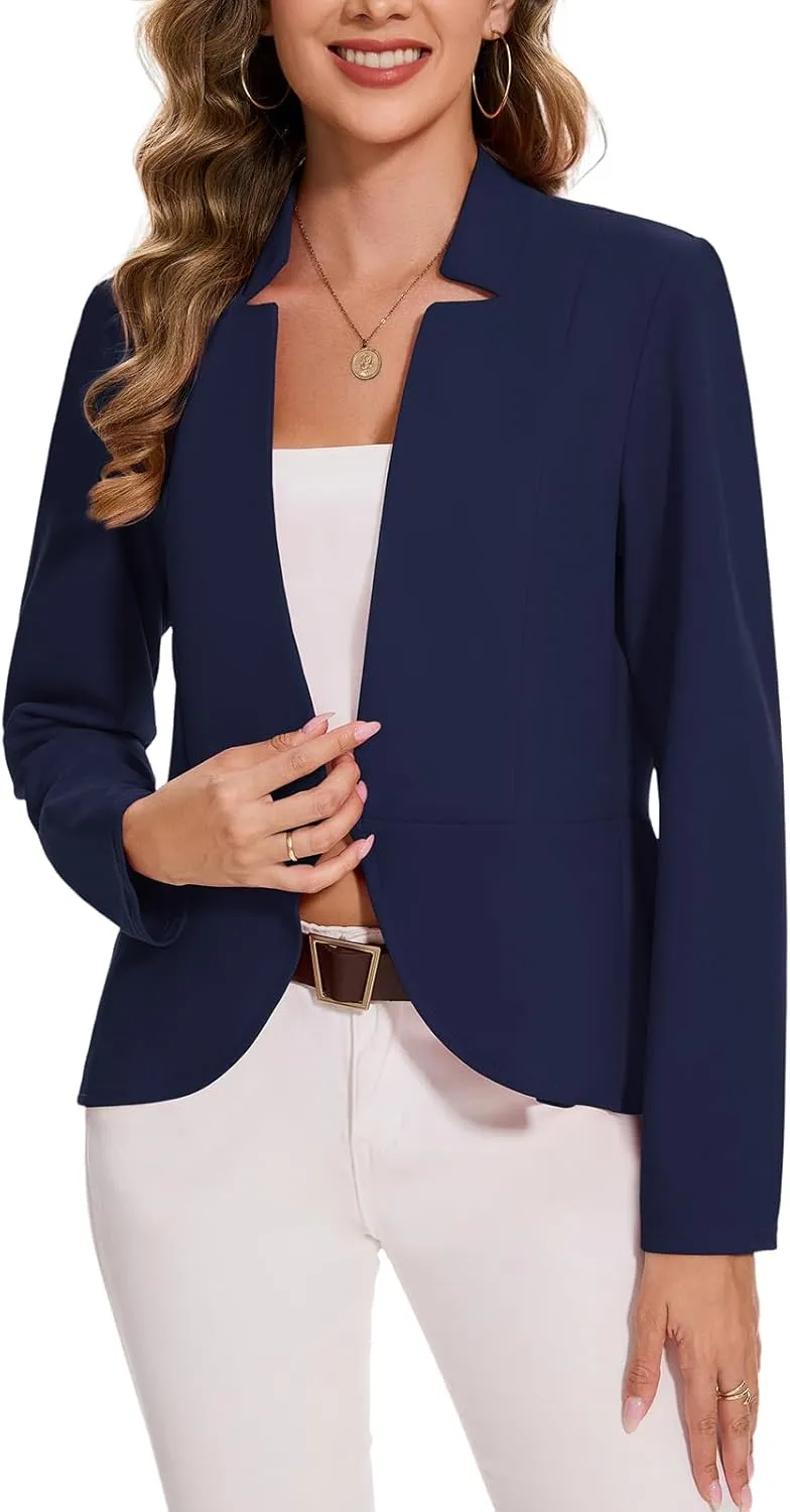 MINTLIMIT Women's Ruffle Hem Blazer Long Sleeve Hook Open Front Notched Collar Peplum Blazers Business Office Suit Jacket