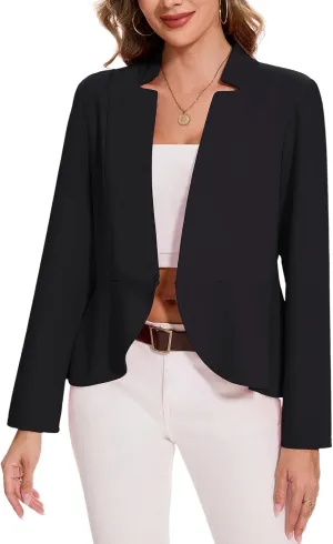 MINTLIMIT Women's Ruffle Hem Blazer Long Sleeve Hook Open Front Notched Collar Peplum Blazers Business Office Suit Jacket