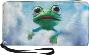 Mumeson 3D Frog Long Wallet Casual Travel Longoing Clutch Wallet Portable Cash Coin Cases Multi-functional Handbags Slim Cluth Leather PU Wallet for Girls