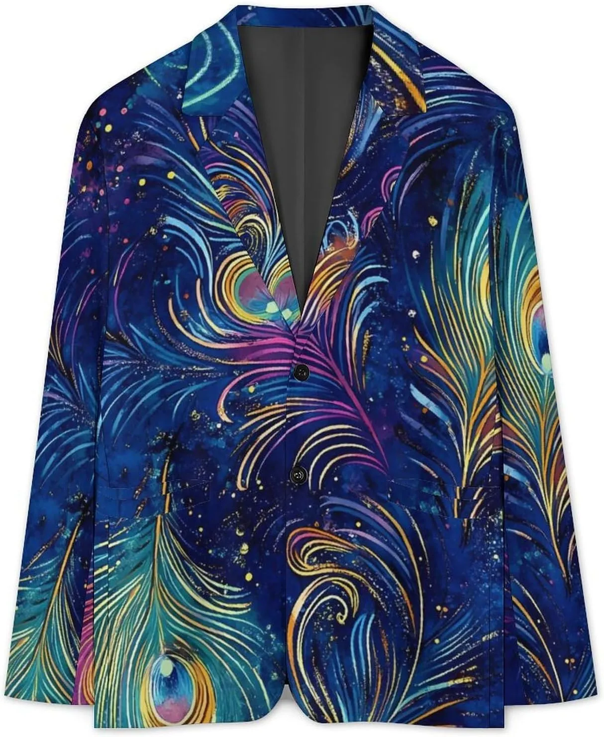 Mystical Peacock Feathers Mens Blazer Casual Two Button Lapel Suits Jacket Lightweight Business Coats