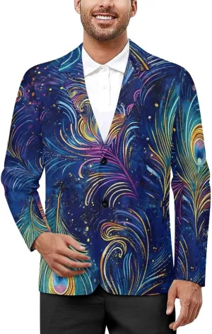 Mystical Peacock Feathers Mens Blazer Casual Two Button Lapel Suits Jacket Lightweight Business Coats