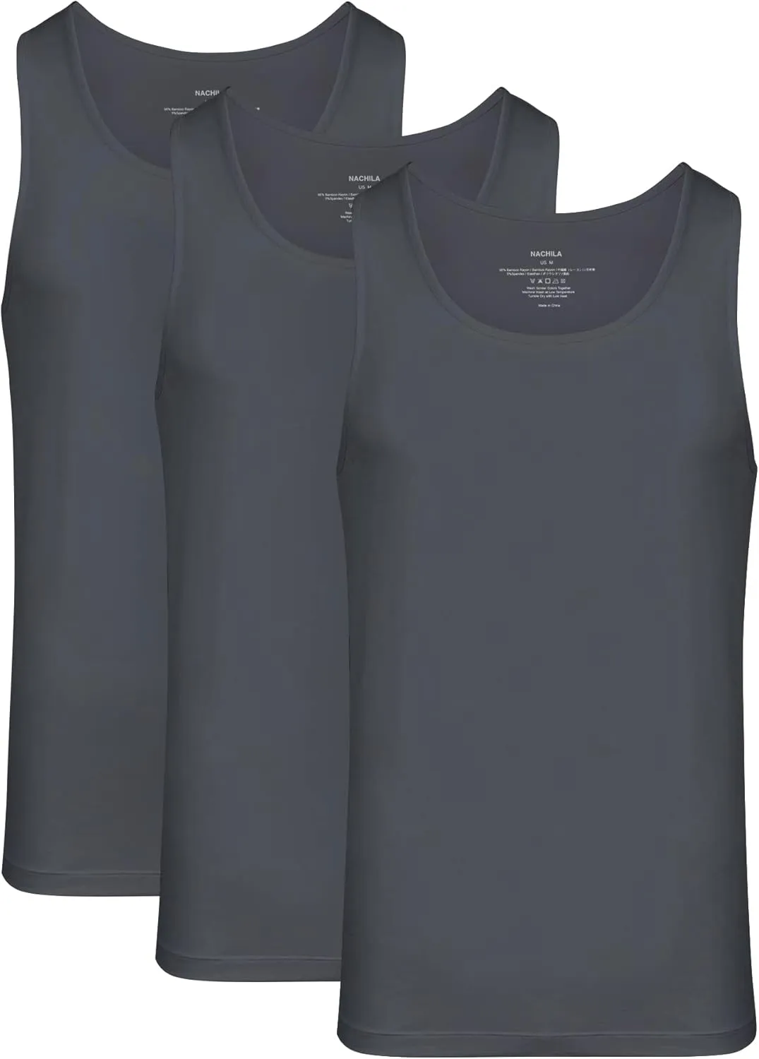 NACHILA Tank Top for Men-Viscose Made from Bamboo, Basic Undershirts 3 Pack Soft Tanks Sleeveless Shirts