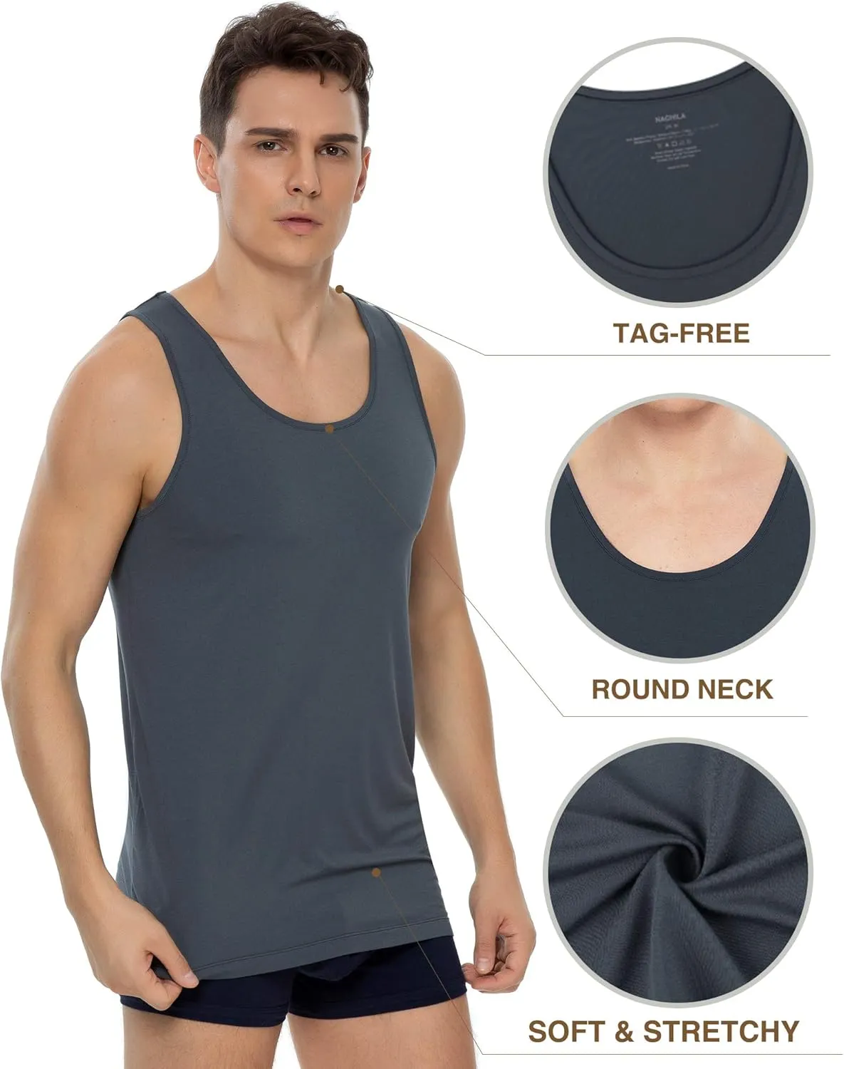 NACHILA Tank Top for Men-Viscose Made from Bamboo, Basic Undershirts 3 Pack Soft Tanks Sleeveless Shirts