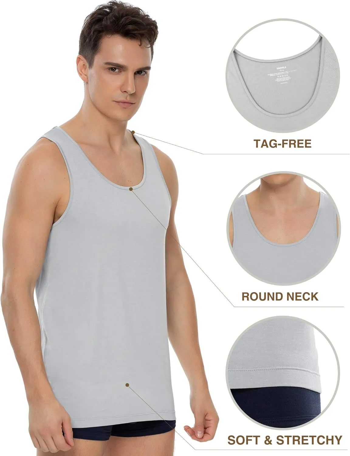 NACHILA Tank Top for Men-Viscose Made from Bamboo, Basic Undershirts 3 Pack Soft Tanks Sleeveless Shirts