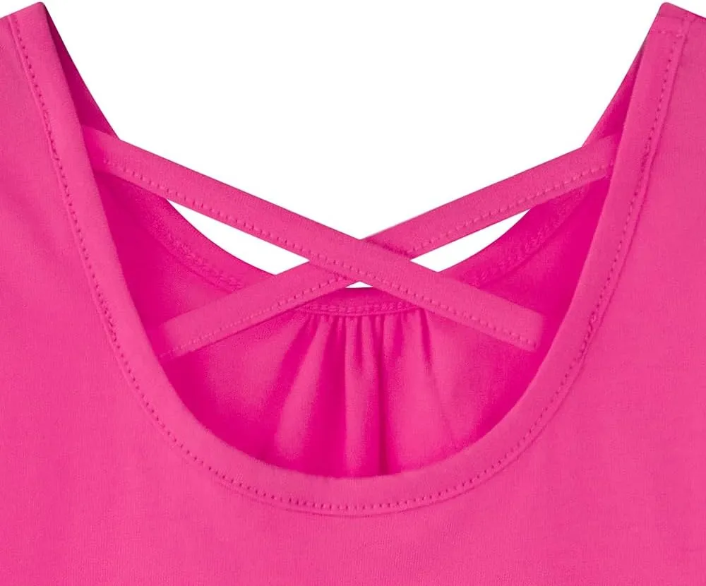 Noomelfish Girls Criss Cross Back Tank Tops Soft Jersey Cotton Sleeveless Shirts (3-12 Years)