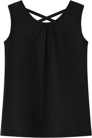 Noomelfish Girls Criss Cross Back Tank Tops Soft Jersey Cotton Sleeveless Shirts (3-12 Years)