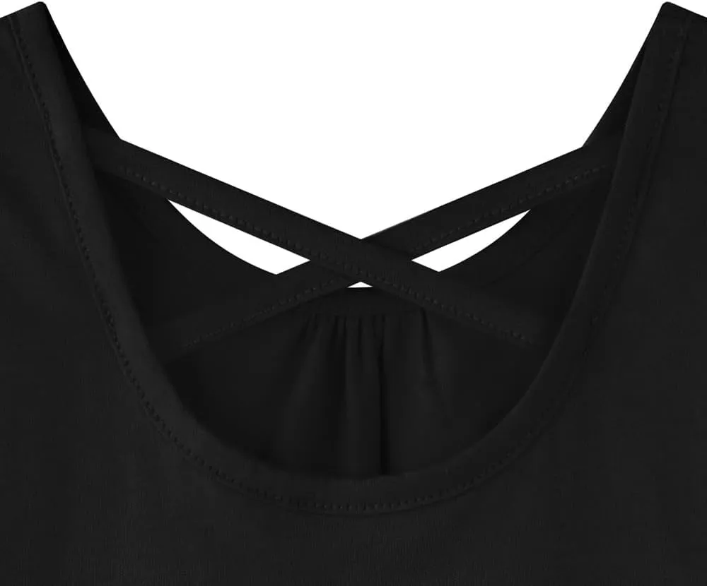 Noomelfish Girls Criss Cross Back Tank Tops Soft Jersey Cotton Sleeveless Shirts (3-12 Years)