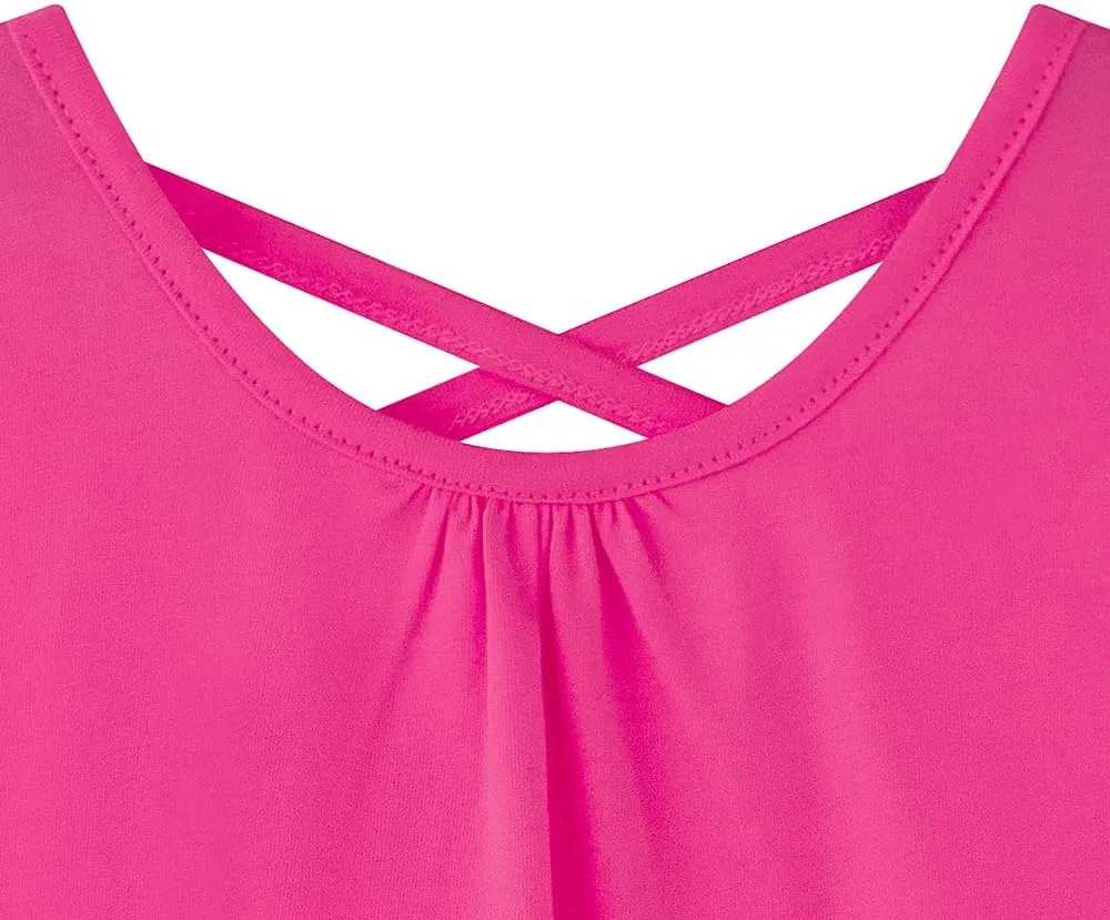 Noomelfish Girls Criss Cross Back Tank Tops Soft Jersey Cotton Sleeveless Shirts (3-12 Years)