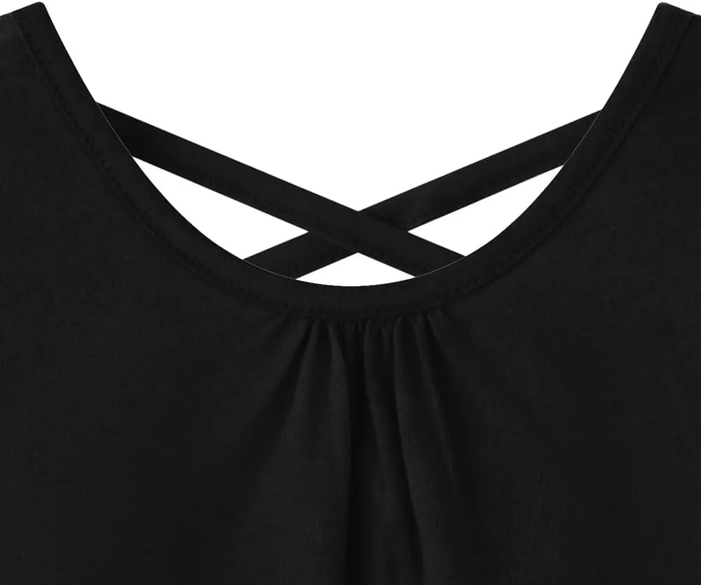 Noomelfish Girls Criss Cross Back Tank Tops Soft Jersey Cotton Sleeveless Shirts (3-12 Years)