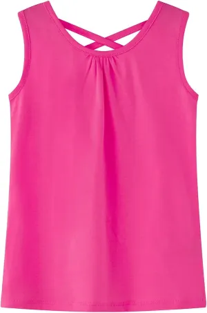 Noomelfish Girls Criss Cross Back Tank Tops Soft Jersey Cotton Sleeveless Shirts (3-12 Years)