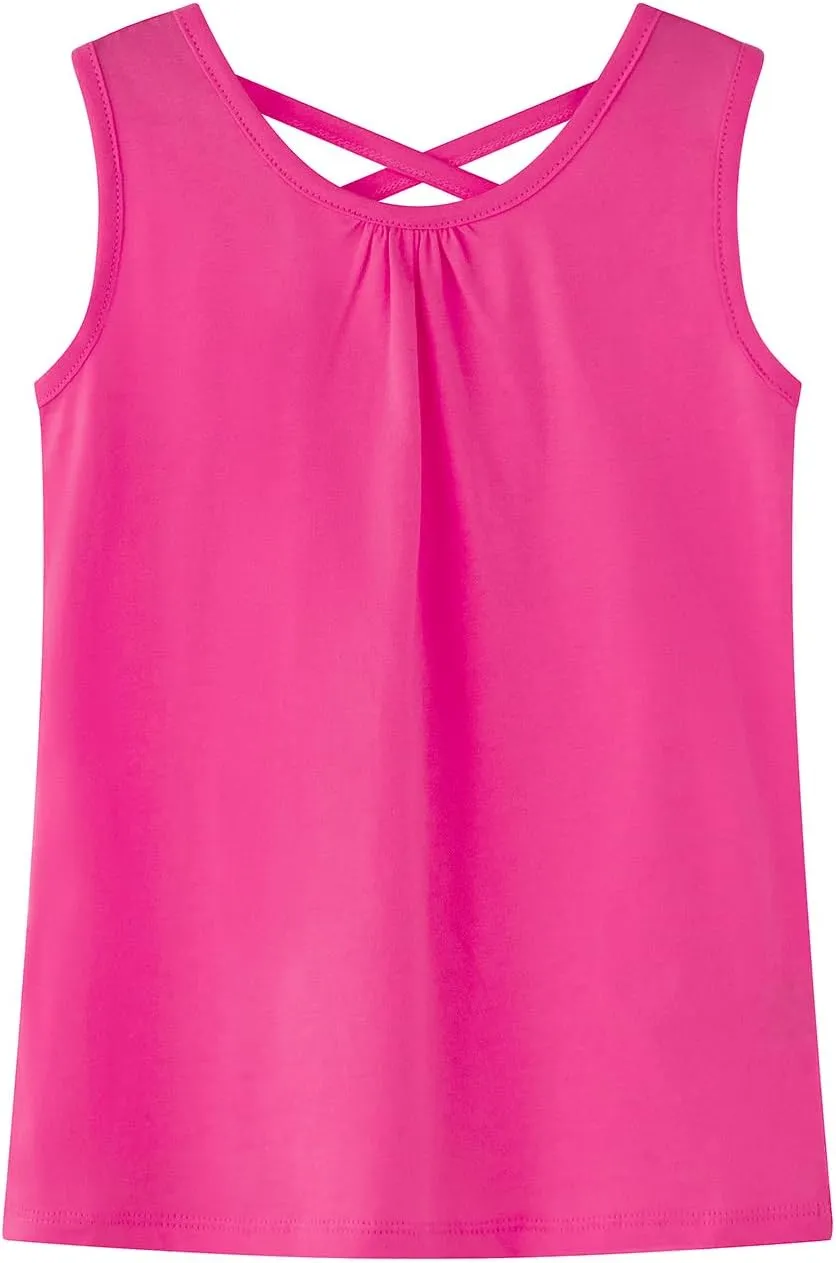 Noomelfish Girls Criss Cross Back Tank Tops Soft Jersey Cotton Sleeveless Shirts (3-12 Years)