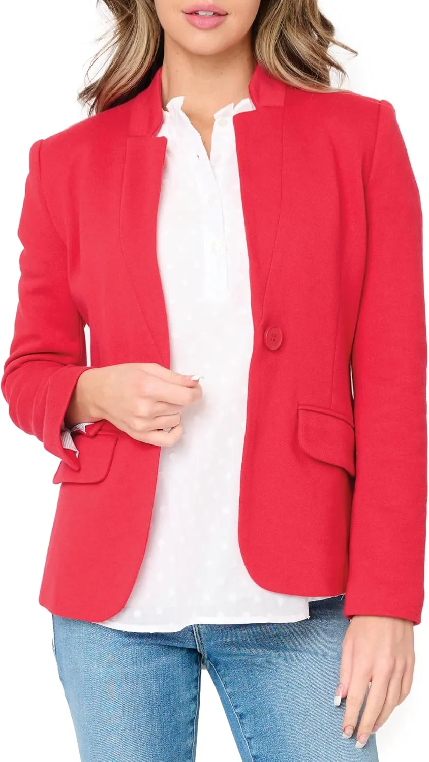 Notch Collar Blazer for Women - Dressy Casual Office Open Front Long Sleeve - Fashion Lined Knit Suit Jacket - (Sizes Vary)