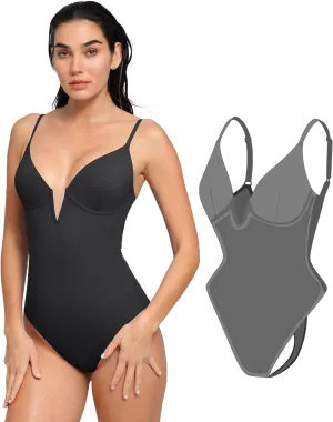 Popilush Tummy Control Swimsuits for Women Deep V Neck One Piece Shapewear Swimsuit Slimming Swimwear Built in Bra