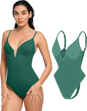Popilush Tummy Control Swimsuits for Women Deep V Neck One Piece Shapewear Swimsuit Slimming Swimwear Built in Bra