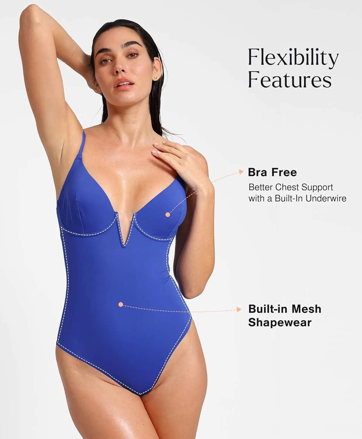 Popilush Tummy Control Swimsuits for Women Deep V Neck One Piece Shapewear Swimsuit Slimming Swimwear Built in Bra