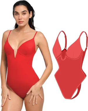 Popilush Tummy Control Swimsuits for Women Deep V Neck One Piece Shapewear Swimsuit Slimming Swimwear Built in Bra