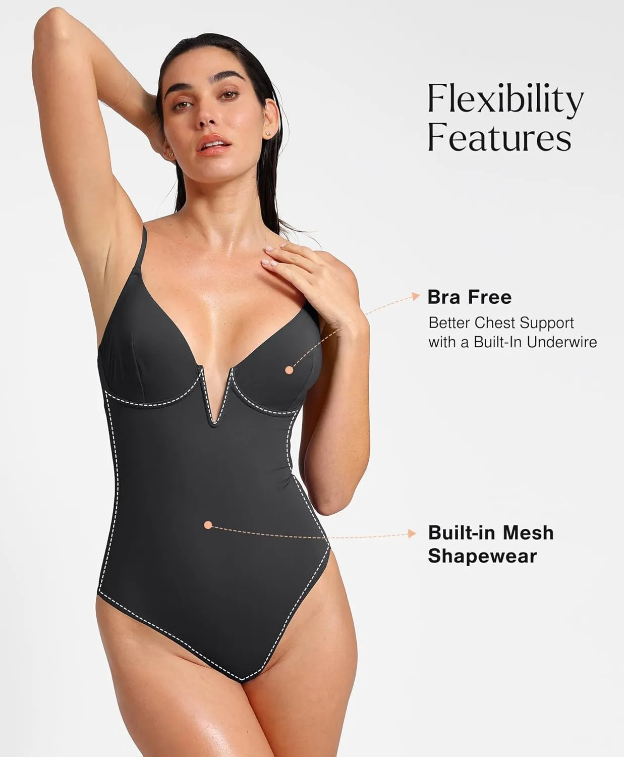 Popilush Tummy Control Swimsuits for Women Deep V Neck One Piece Shapewear Swimsuit Slimming Swimwear Built in Bra