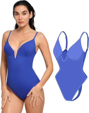Popilush Tummy Control Swimsuits for Women Deep V Neck One Piece Shapewear Swimsuit Slimming Swimwear Built in Bra