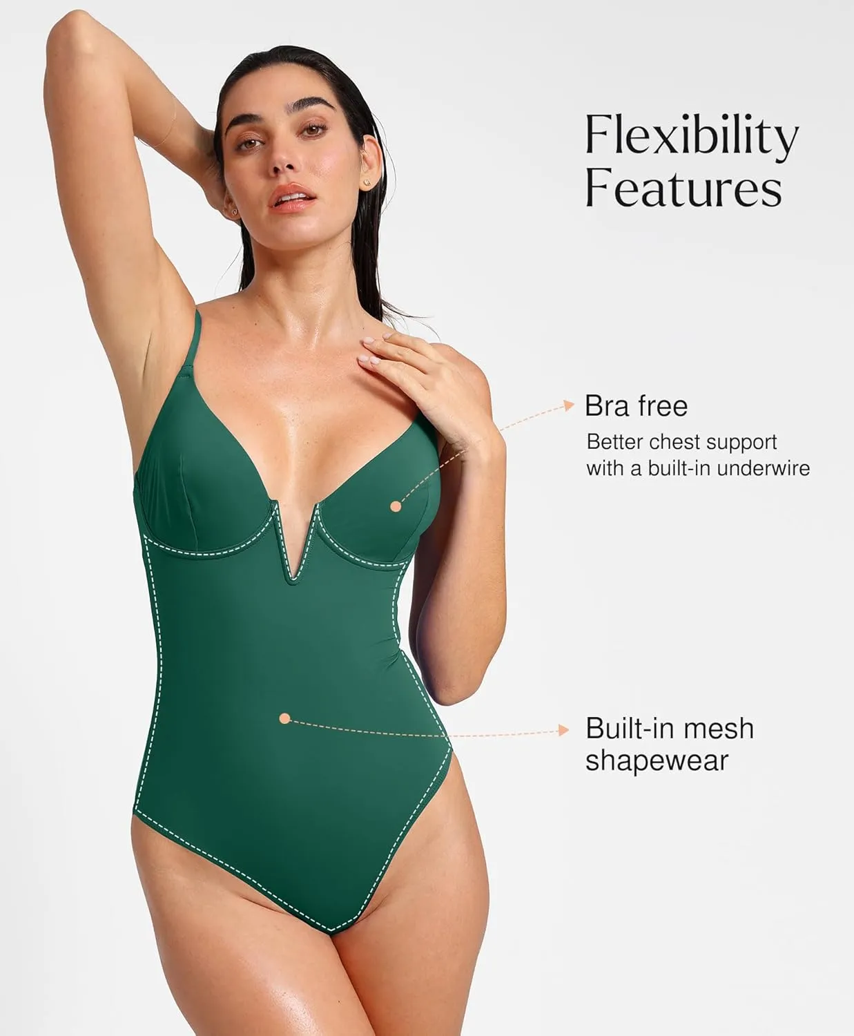 Popilush Tummy Control Swimsuits for Women Deep V Neck One Piece Shapewear Swimsuit Slimming Swimwear Built in Bra