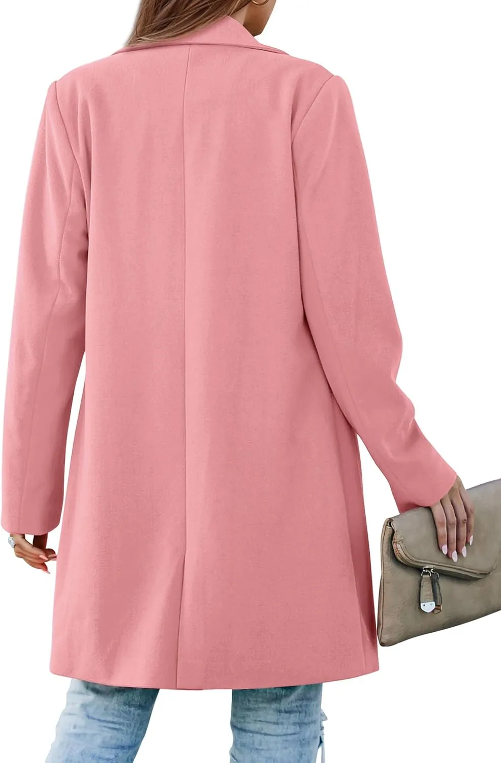 PRETTYGARDEN Women's 2025 Spring Fall Long Blazer Jackets Long Sleeve Lapel Pockets Loose Fit Work Casual Blazers Outerwear