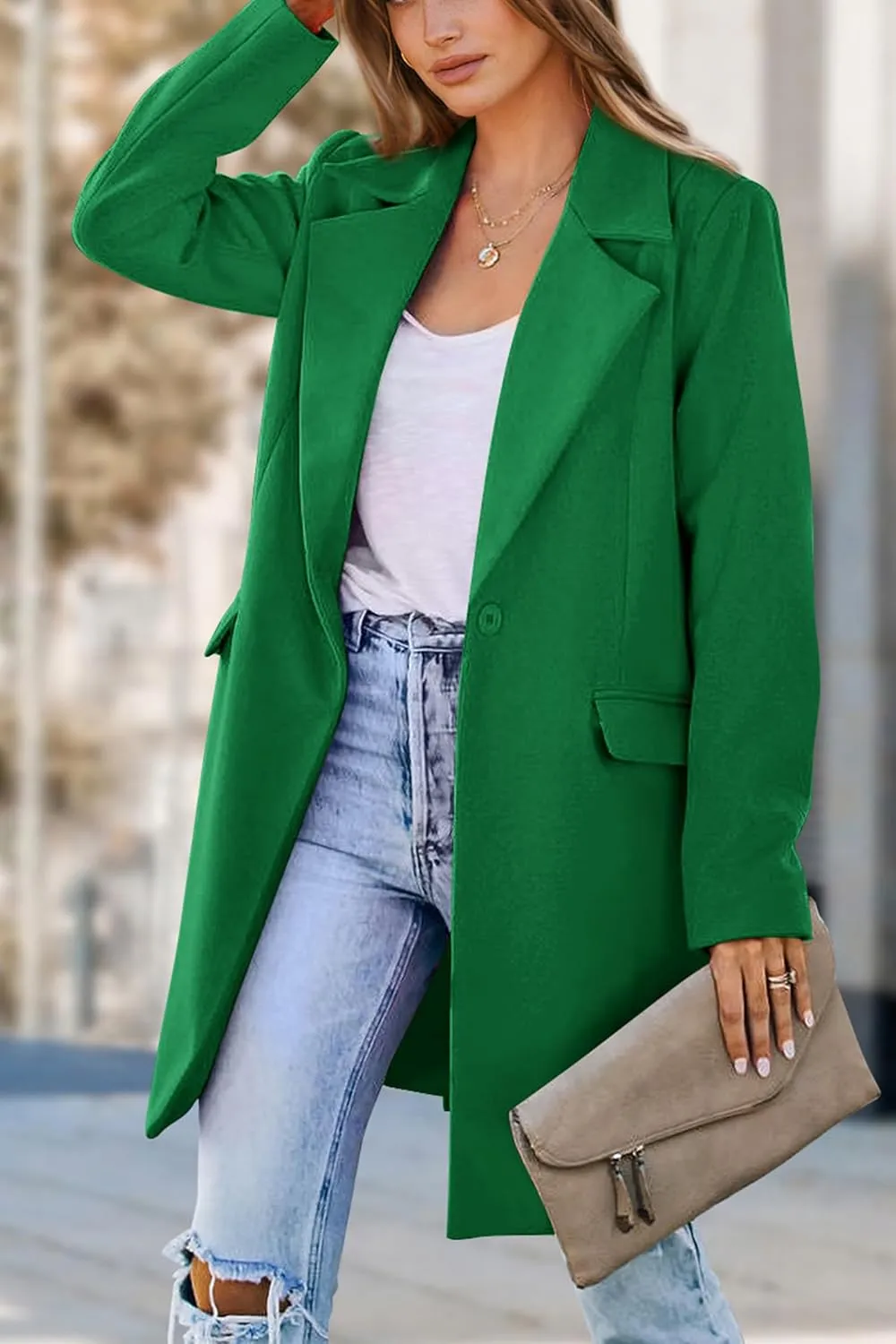 PRETTYGARDEN Women's 2025 Spring Fall Long Blazer Jackets Long Sleeve Lapel Pockets Loose Fit Work Casual Blazers Outerwear