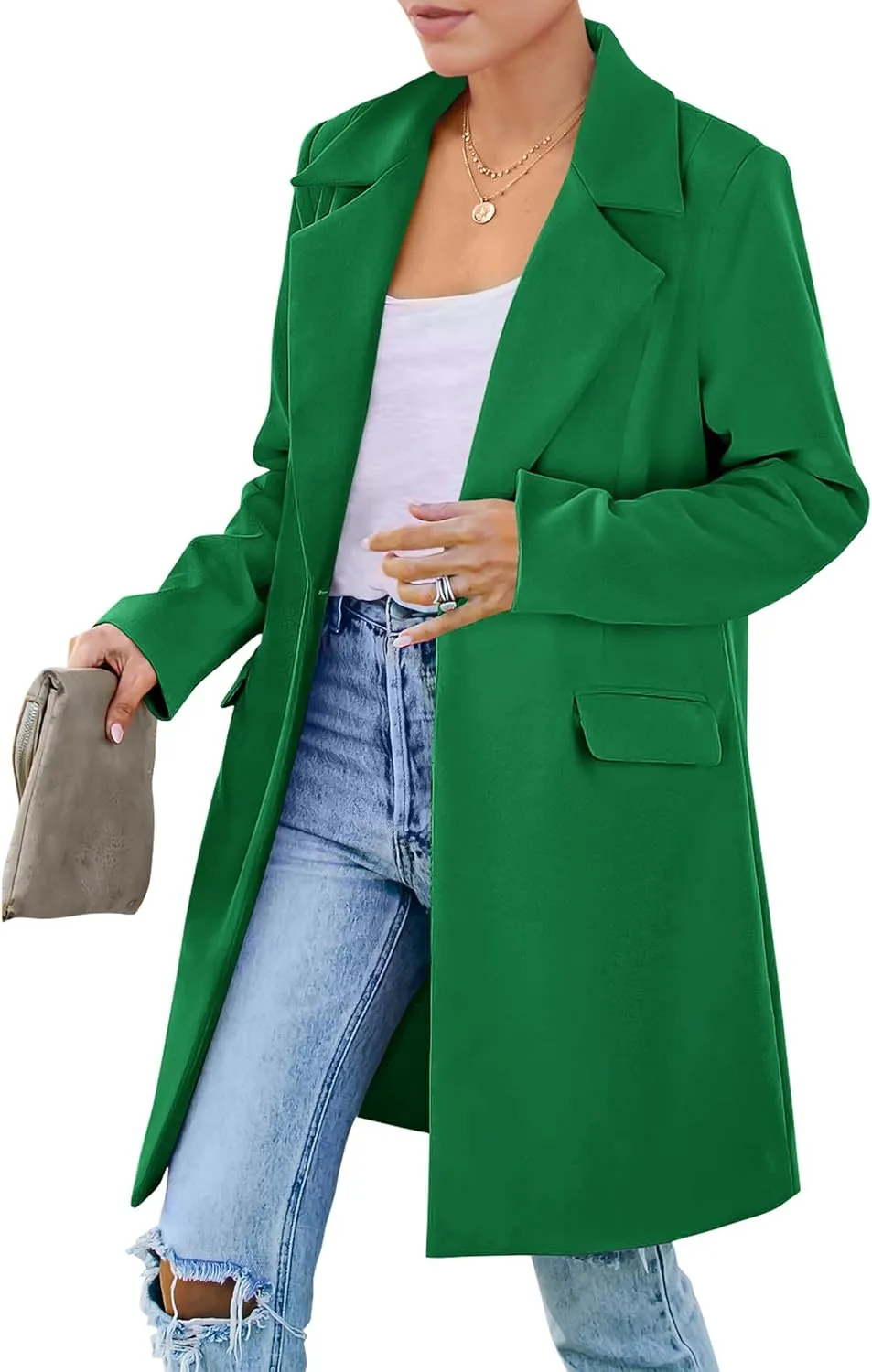 PRETTYGARDEN Women's 2025 Spring Fall Long Blazer Jackets Long Sleeve Lapel Pockets Loose Fit Work Casual Blazers Outerwear
