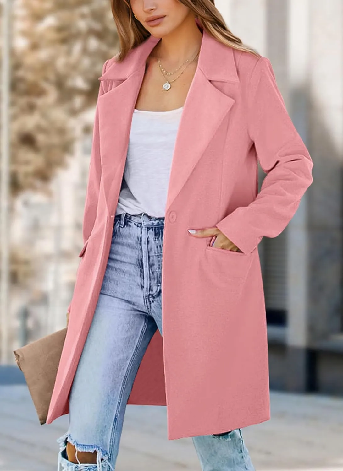 PRETTYGARDEN Women's 2025 Spring Fall Long Blazer Jackets Long Sleeve Lapel Pockets Loose Fit Work Casual Blazers Outerwear