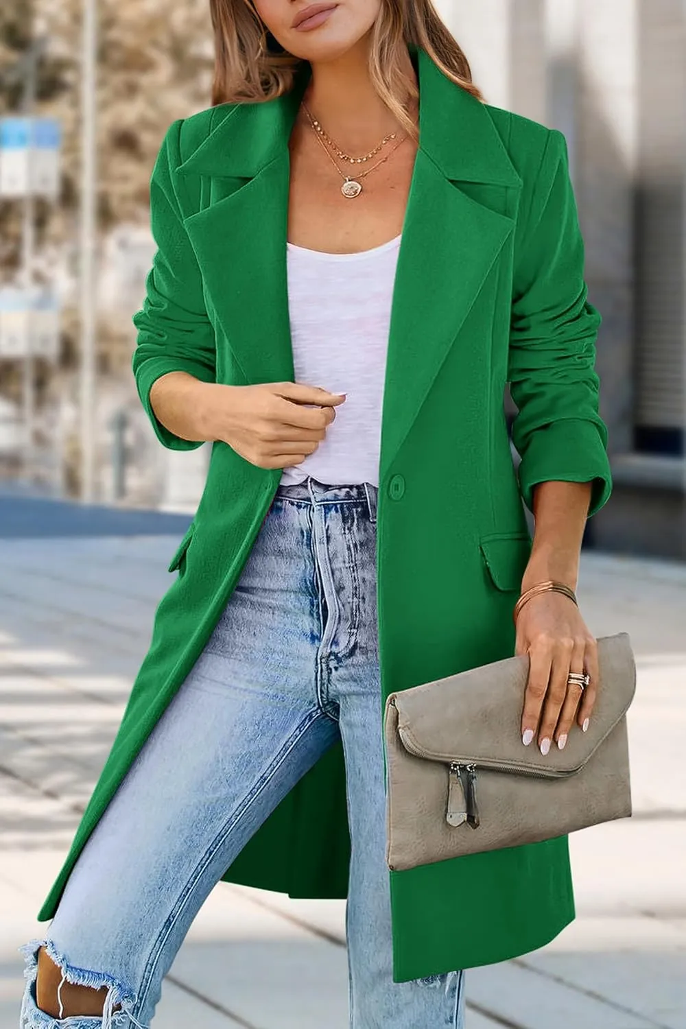 PRETTYGARDEN Women's 2025 Spring Fall Long Blazer Jackets Long Sleeve Lapel Pockets Loose Fit Work Casual Blazers Outerwear