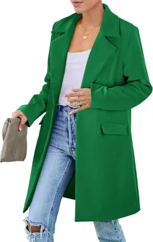 PRETTYGARDEN Women's 2025 Spring Fall Long Blazer Jackets Long Sleeve Lapel Pockets Loose Fit Work Casual Blazers Outerwear