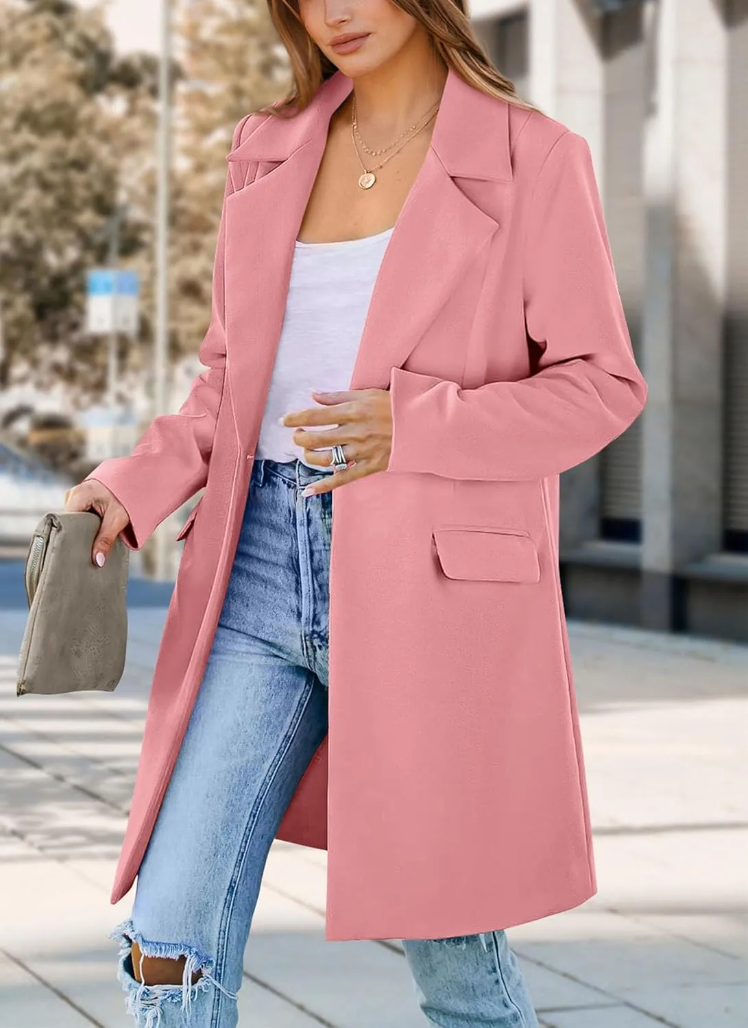 PRETTYGARDEN Women's 2025 Spring Fall Long Blazer Jackets Long Sleeve Lapel Pockets Loose Fit Work Casual Blazers Outerwear