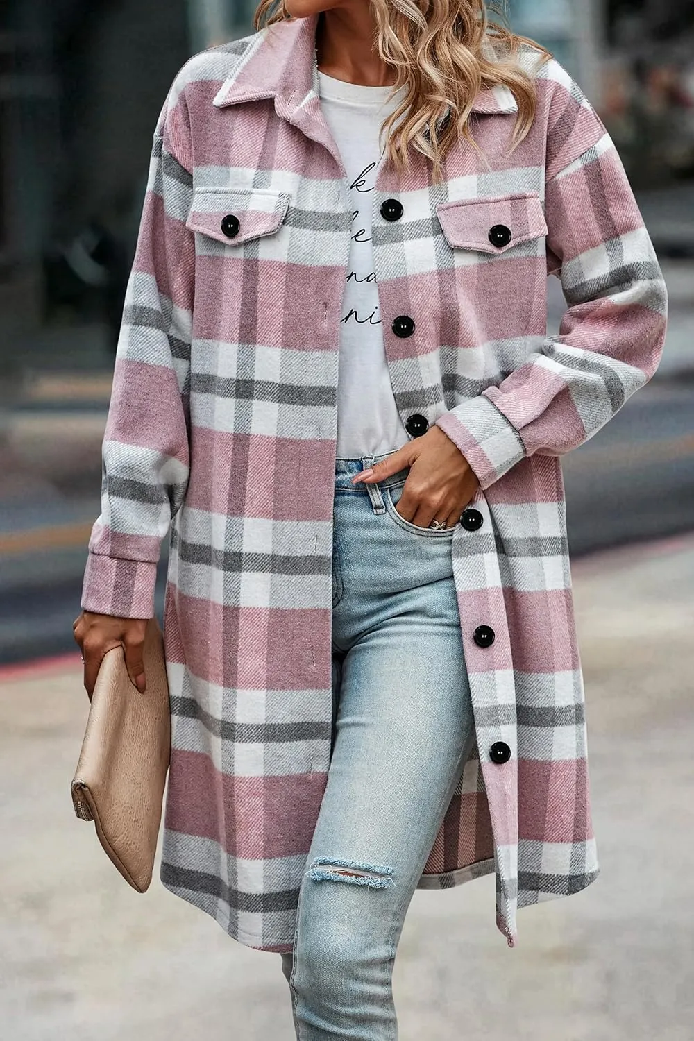 PRETTYGARDEN Women's Plaid Shacket 2025 Long Sleeve Button Up Flannel Shirt Winter Tartan Jacket Woolen Coats